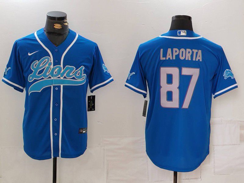 Men Detroit Lions #87 Laporta Blue Second generation joint name 2024 Nike Limited NFL Jersey style 3